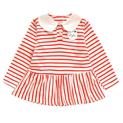 

Baby Girls Striped Print Long Sleeve Cat Design Dress Autumn Casual Kids Toddler Princess Dresses