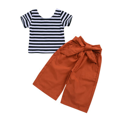 

2019 Hot Selling Kids Clothes Set Girl Short Sleeve Striped Tank TopLose Pant Fashionable Baby Girl Clothes Set Summer