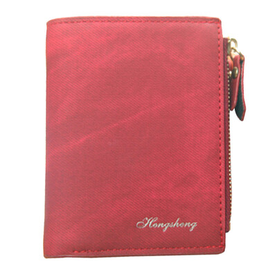 

Vintage Solid Color Bifold Coin Purse Card Holder Women Zipper Short Wallet