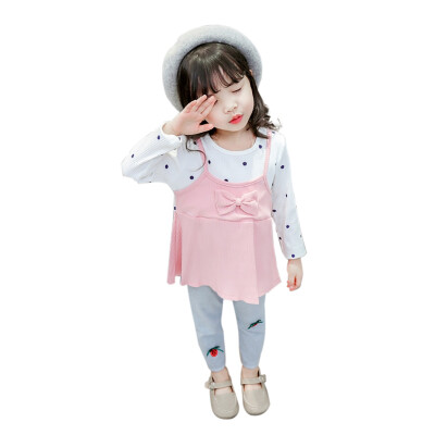 

Autumn Cute Set Baby Girls Casual Fake 2 Piece Long Sleeve Polka Dot Pattern T-shirt TopsPants Suits Costume Set