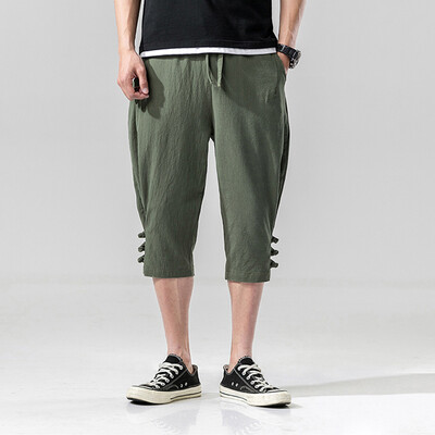 

Tailored Mens Fashion Summer Casual Solid Drawstring Cotton Linen 34 Pants Trousers