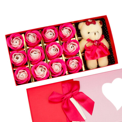 

Toponeto 12PCS Romantic Rose Soap Flower gift box with Plush Animal toys Bear Doll