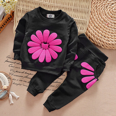 

2pcs spring autumn children clothing set baby girls sports suit sunflower casual costume hoodies
