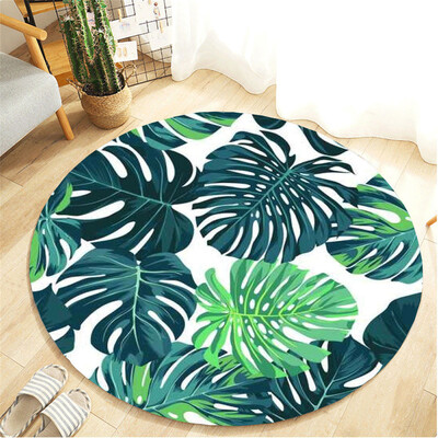 

Toponeto Tropical Plant leaves Pattern Round Flannel Bathroom Kitchen Carpet 80cm