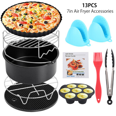 

13 Pcs 7 In Air Fryer Accessories Air Frying Pan Fryer Baking Basket Pizza Plate Grill Pot Mat for 37QT-53QT