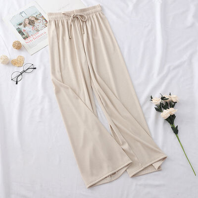 

Women Pants Wide Leg Solid Pleated Capris Autumn Summer Elegant Casual Elastic Lady Nine pants Female clothing