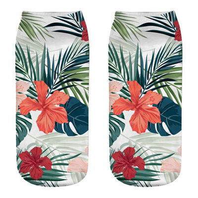 

1 Pair Women Ankle Sock Unisex Tropical Plant Flower Pattern Cotton Socks 3D Printing Funny Socks