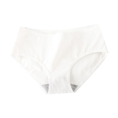 

Simple Breathable Solid Color Lace Decoration Briefs Fashion Sexy Cotton Women Mid Waist Panties