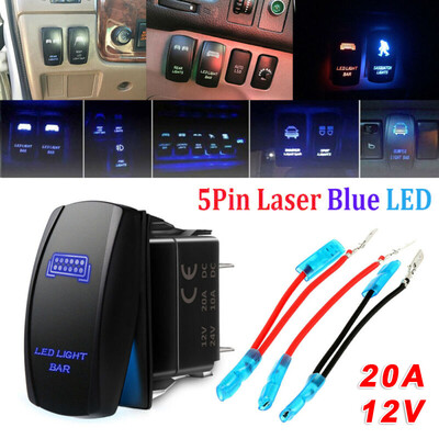 

5 Pin Blue Car Boat LED Switch Rocker Laser Indicator Toggle Panel Waterproof
