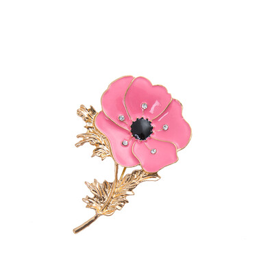 

2 Pcs Poppies brooch fashion painting oil brooch cherry blossom rhinestone brooch