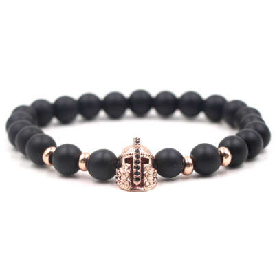 

Trendy Armor Warrior Dragon Head Bracelets Men Black Lava Stone Bracelets Elasticity Ornament beads