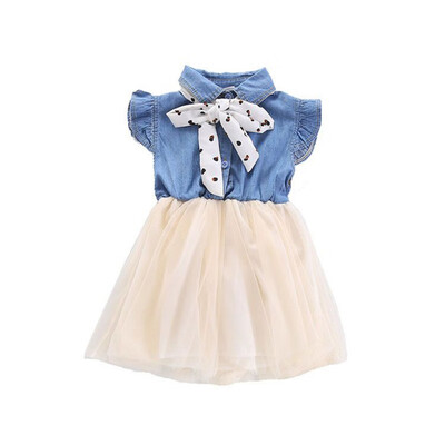 

Fashion Summer Baby Girls Dress Denim Patchwork Design Flare Sleeve Dress Kids Clothes Cute Toddler Pageant Sundress