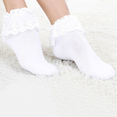 

New Women Lady Ankle Fancy Retro Lace Solid Color Ruffle Frilly Short Socks