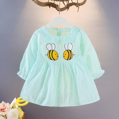 

2019 Hot Sale Autumn Baby Girls Long Flare Sleeve Cartoon Bee Print Dress Kids Princess Pageant Dresses 0-4y