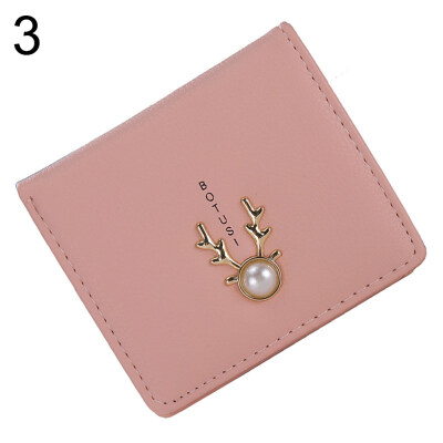 

Antler Feather Bifold Purse Card Cash Holder Women Faux Leather Short Wallet