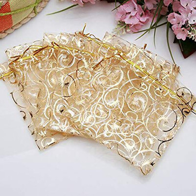 

Champagne Mesh Storage Bag Gold Drawstring Gift Bags Party Wedding Festival Favor Present Bags
