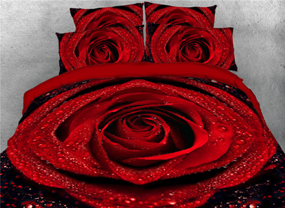 

3D Red Rose with Dew Printed 4-Piece Bedding Sets