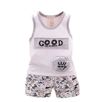 

Summer Baby Kids Boys Girls Casual Clothing Sets Cotton Cartoon Sleeveless Tops Tee Shorts Pants Beach Style