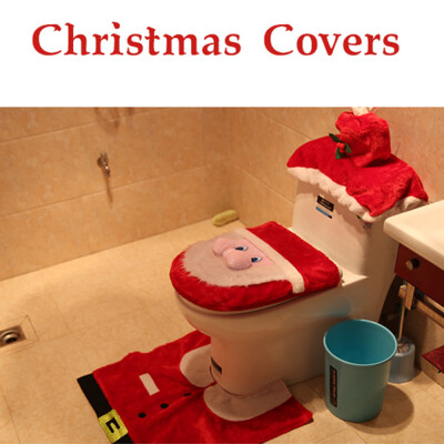 

〖Follure〗3PCS Fancy Santa Toilet Seat Cover&Rug Bathroom Set Christmas Decor