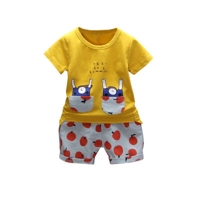 

Summer Baby Boy Khaki Cartoon Sets Print Short Sleeve Shirt BlouseFruit Print Shorts Suits Kids Casual Outfits Clothes 2Pcs