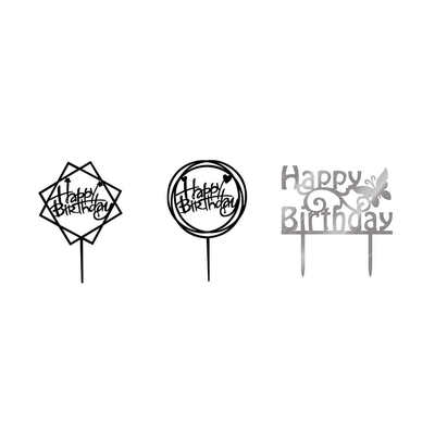 

Square Round Happy Birthday Letter Cake Topper Acrylic DIY Cupcake Cake Smash Candle Party Handmade Stick