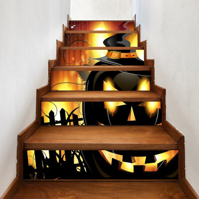 

6pcsset Gloomy house witch Pumpkin Stair Sticker Removable Stair Sticker Self-adhesive Waterproof Wall Sticker Festive Decor