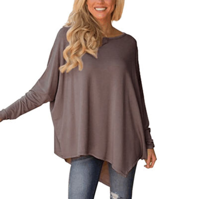 

Autumn Women Solid Color Loose Long Batwing Sleeve Casual Tops Plus Size
