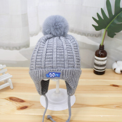 

Autumn Winter Cute Baby Girls Boys Toddler Warm Solid Print Hats With Ball Design Casual Caps Headwear