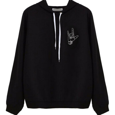 

New Design Autumn Women Fashion Black Hooded Tops Casual Pullover Lady Clothing Costume