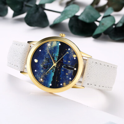 

〖Follure〗Women Fashion Starry Sky Leather Band Analog Quartz Round Wrist Watch Watches BK