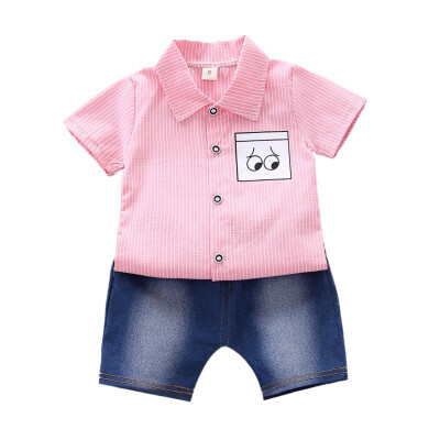 

Summer Baby Boys Clothes Short Sleeve Cartoon Striped Print Tops Blouse T-shirtShorts Casual Outfits Sets