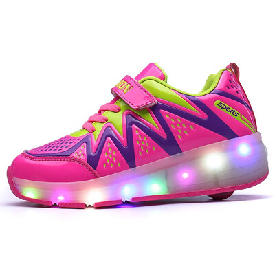 

2018 Children Heelys LED light sneakers with One two wheel boys Girls roller skate casual shoe with roller kids girl Sport shoes