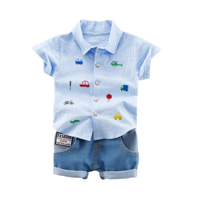 

Boyss CLothes Set Summer BLby Cotton CLrtoon Print InfLnt CLothing Set BLue White T shirts Shorts 0-4 YeLrs WEIXINBUY LA