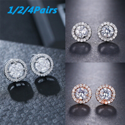 

124 Pairs Ladies Earrings Crystal Earrings Rose Gold Filled Jewelry Vintage Double Zircon Wedding Earrings