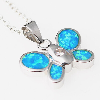 

Women Fashion Silver 925 Opal Necklace Butterfly Mermaid Tail Necklace Sea Turtle Cross Pendant Life Tree Necklace