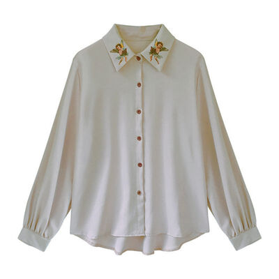 

Cartoon Embroidery Shirt Autumn New Fashion Women Blouse Long Sleeve Casual Tops Loose Shirt Blusas Feminina plus size