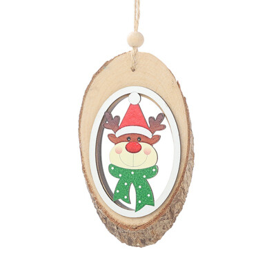 

2020 Christmas New Decorations Hollow Wooden Tree Pendant Oval Pattern Bark Pendant Small Gift Accessories