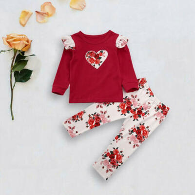 

US 2pcs Toddler Kids Baby Girl Flower Tops T-Shirt Pants Legging Outfit Clothes