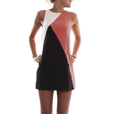 

oioninos Summer Women Hit color Slim Mini Dress Sleeveless Party Beach Dress Vestidos Plus Size -5XL