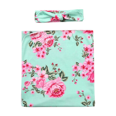 

Newborn Baby Soft Flower Printing Receiving Blankets Swaddling Infant Swaddle Wrap And Headband 2PcsSet