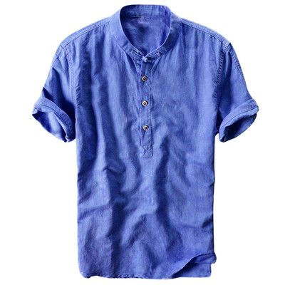 

Toponeto Summer Mens Cool And Thin Breathable Collar Hanging Dyed Gradient Cotton Shirt