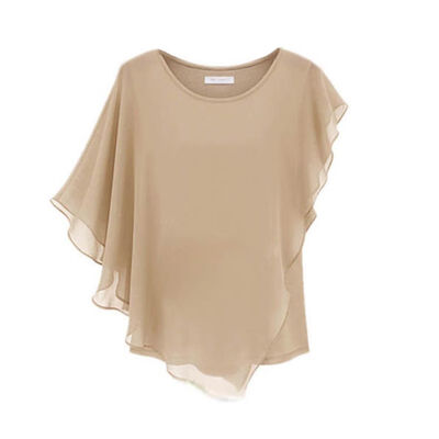 

Women Blouses Summer Womens Short-sleeved Irregular Flounced Chiffon Blouse Tops Batwing Shirt Female Solid Women Clothes