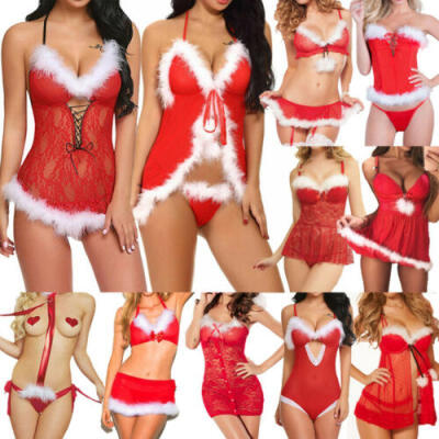 

Christmas Women Lingerie Lace Dress G-string Thongs Underwear Babydoll Sleepwear