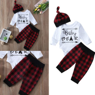 

3pcs Unisex Boy Girl Newborn Infant Baby Boy Romepr Plaid Pants Outfits Clothes