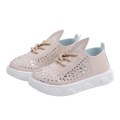 

Autumn Baby Girl Anti-Slip Casual Rhinestone Walking Shoes With Ear Design Soft Soled Kids Shoes