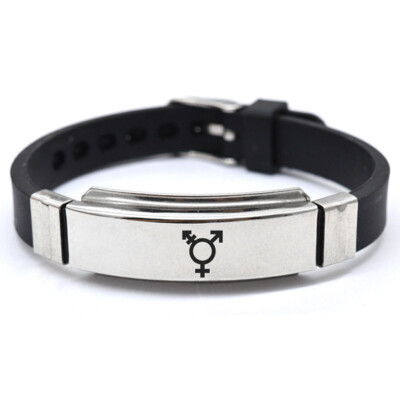 

Gay Black Leather Braided Bracelet silicone Adjustable Bracelet for Men