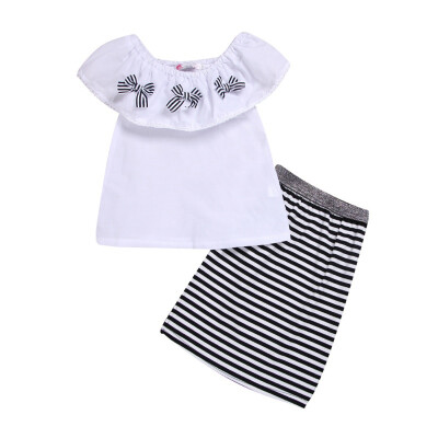 

Baby Girl Clothes Kids Outfit Short Sleeve TopStriped Skirt Kids Outfuit Set 2PCS