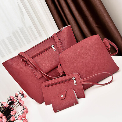 

Tailored Fashion Women Leather Four-Piece Shoulder Crossbody Bag Clutch Wallet Retro Bag