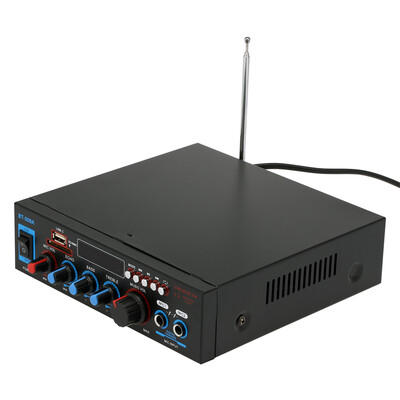 

12V 220V Mini Audio Power Amplifier BT Digital Audio Receiver AMP USB SD Slot MP3 Player FM Radio LCD Display Dual Microphone In