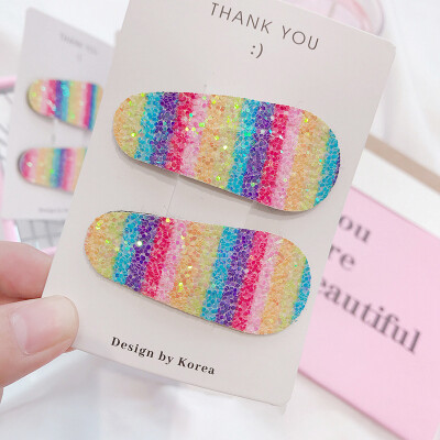 

Barrettes Fashion Hairpin Powder Blue Gradient Rainbow Print Gradient Color Sequins Hairpin Bangs Clip Hairpin